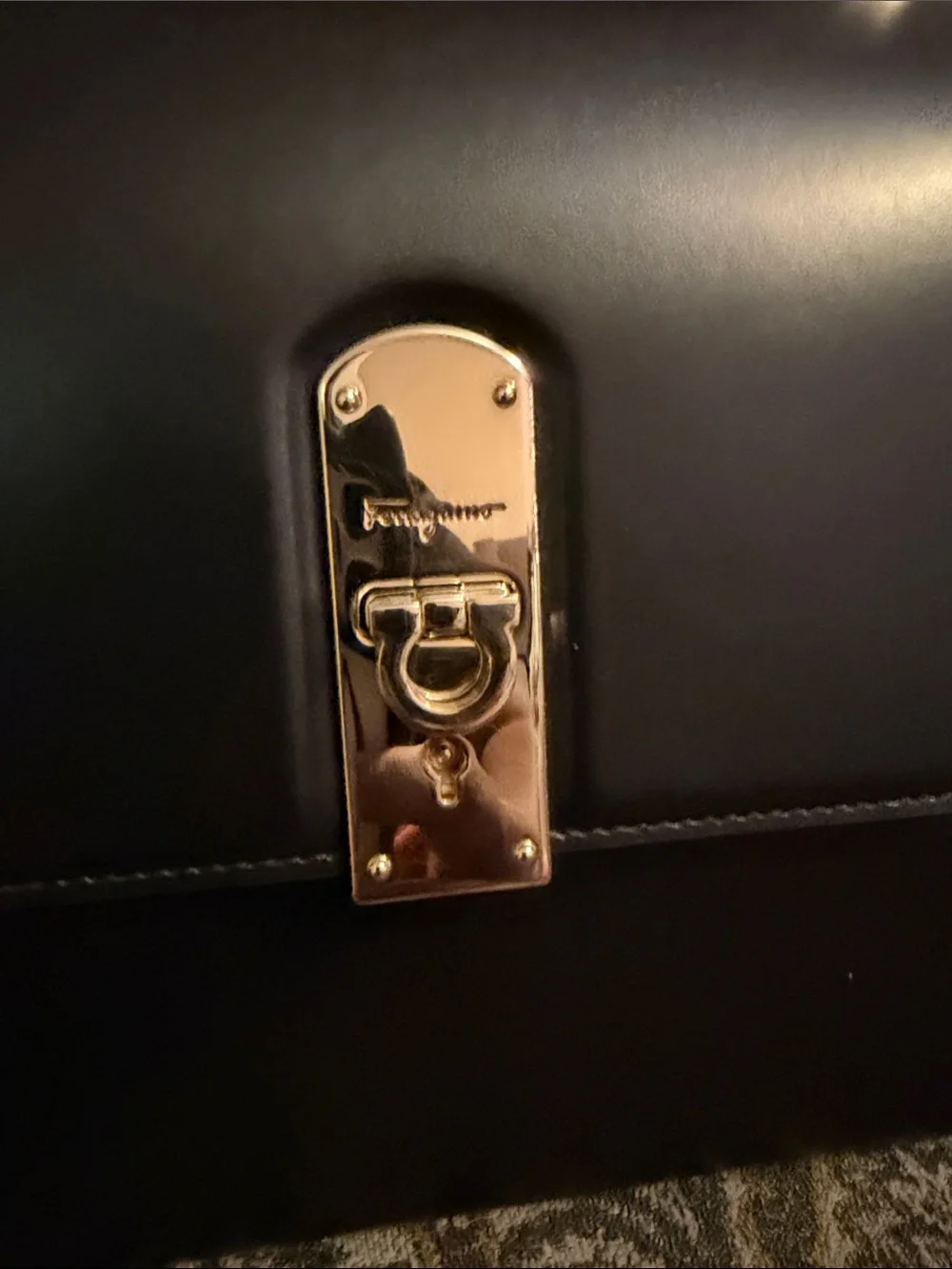 Salvatore Ferragamo Black Leather Top Handle Satchel with Gold Hardware